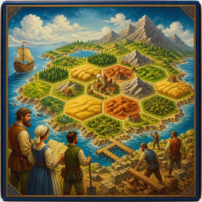 Catan game components on a table