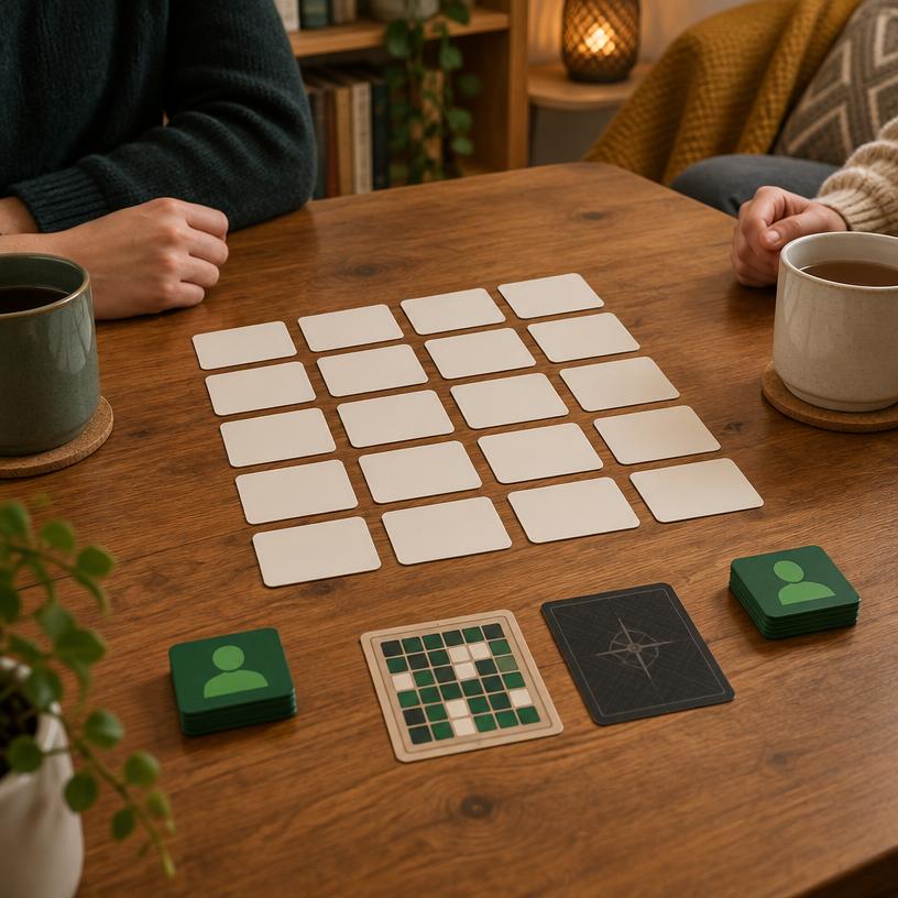 Codenames Duet game components on a table