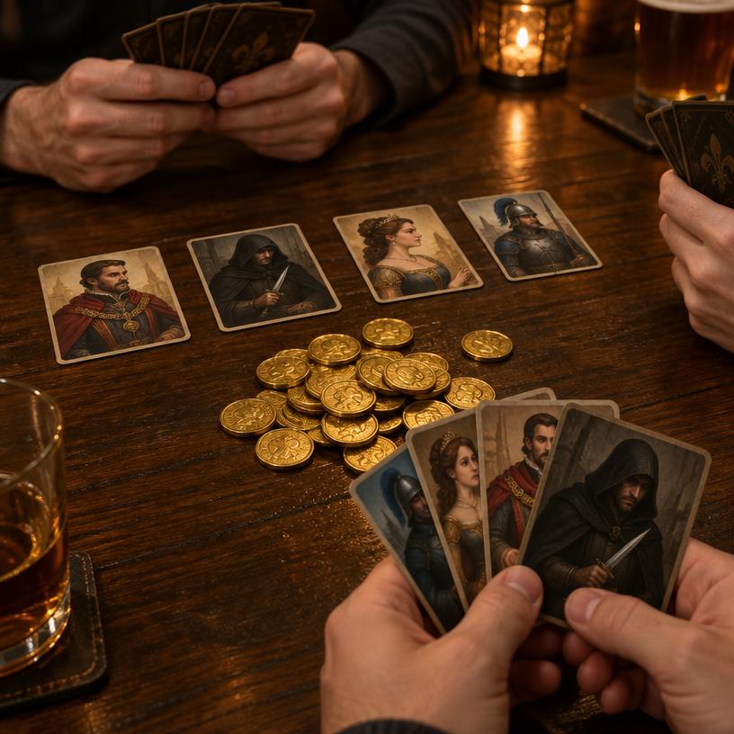 Coup game components on a table