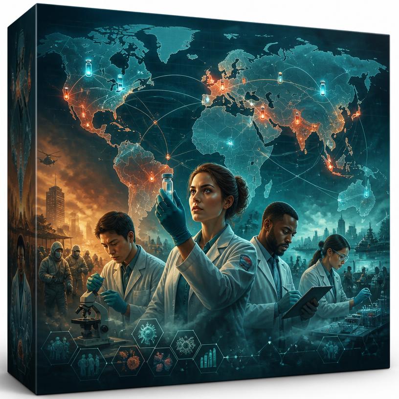 Pandemic game components on a table